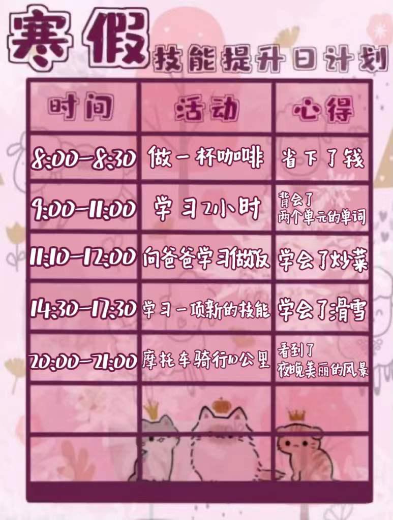 学生的日计划表 学生的日计划表