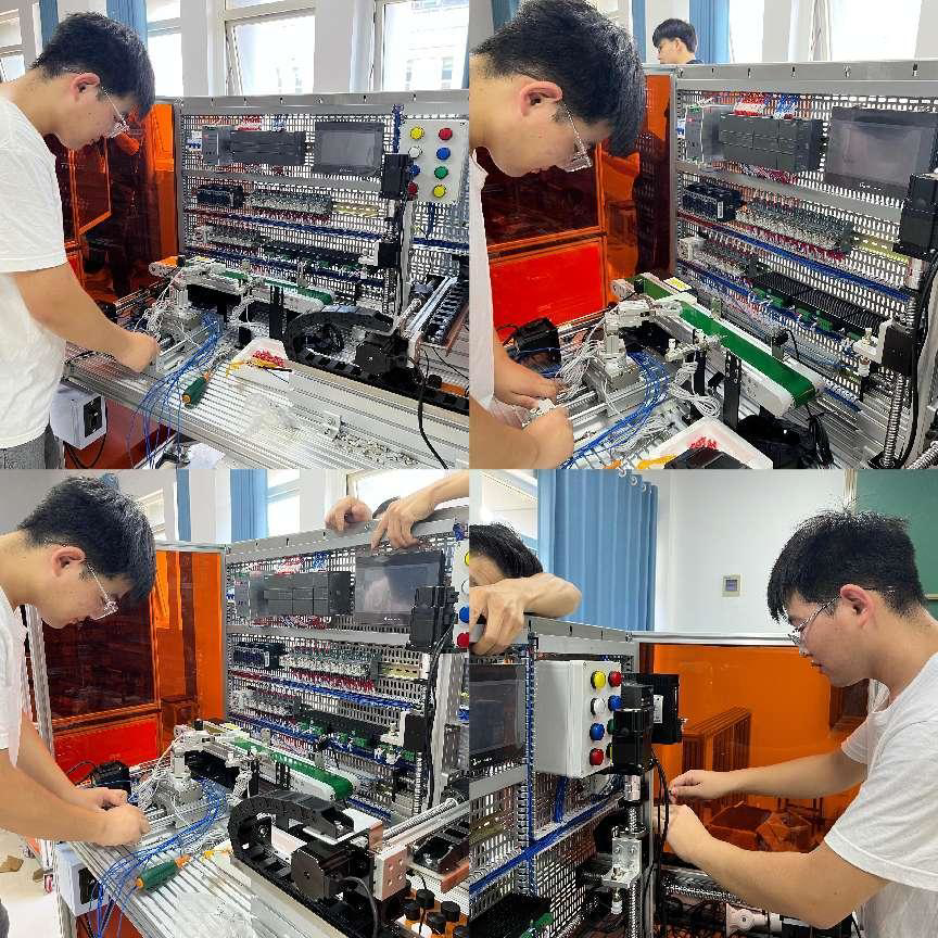 2020级学生在安装电气控制台 2020级学生在安装电气控制台