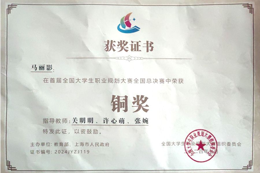 首届大学生职业规划大赛全国铜奖